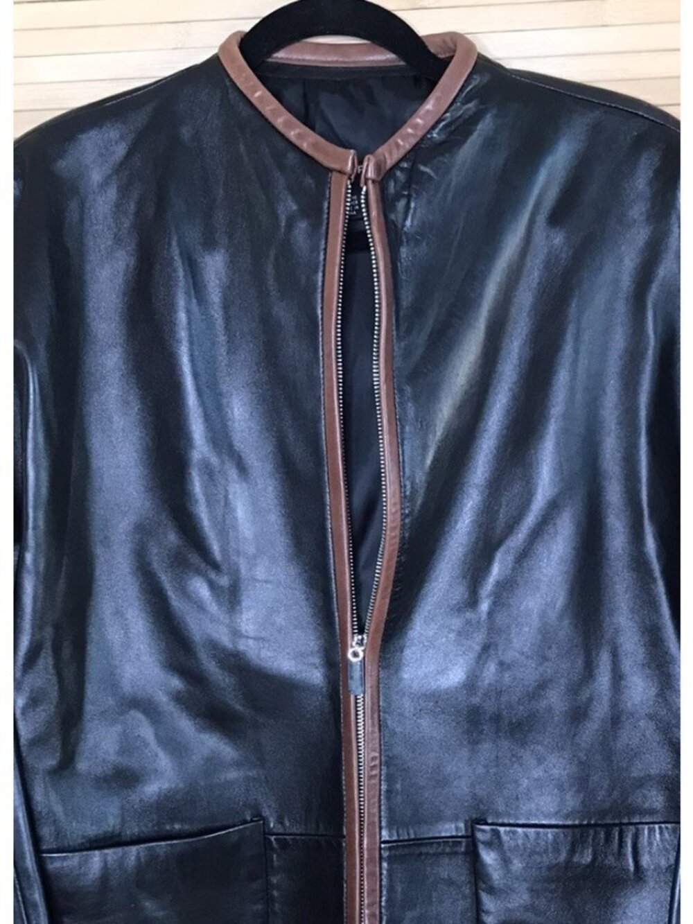 Vintage Ellen Tracy Size 8 Black & Brown Leather Jacket Boho - Picture 3 of 5